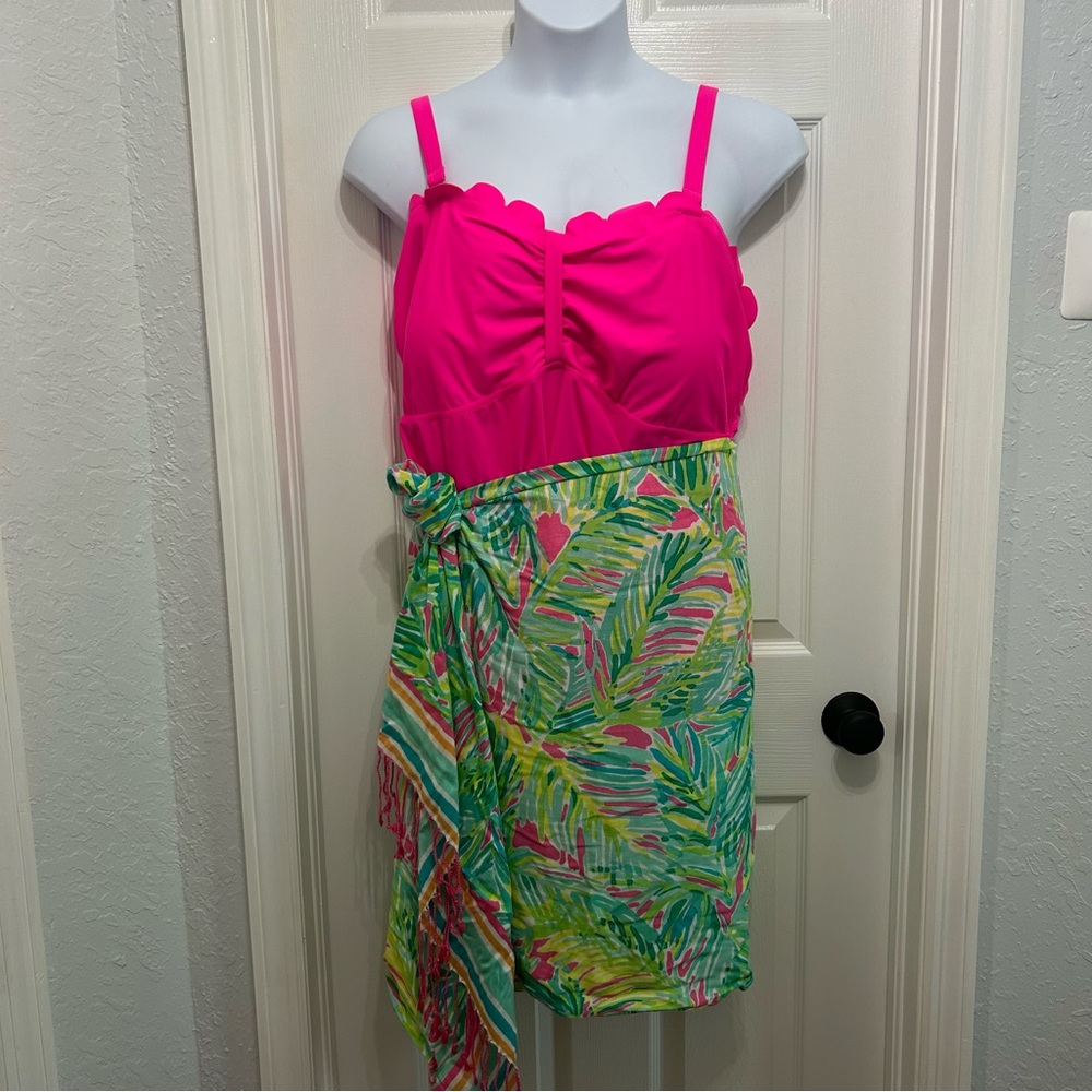 Lilly Pulitzer Murfee Tropical Storm Scarf with Hot Pink Fringe - Rare 2015 - Picture 2 of 11